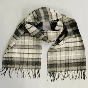 O'CONNELL'S Grey Black Plaid Cashmere Fringe Scarf